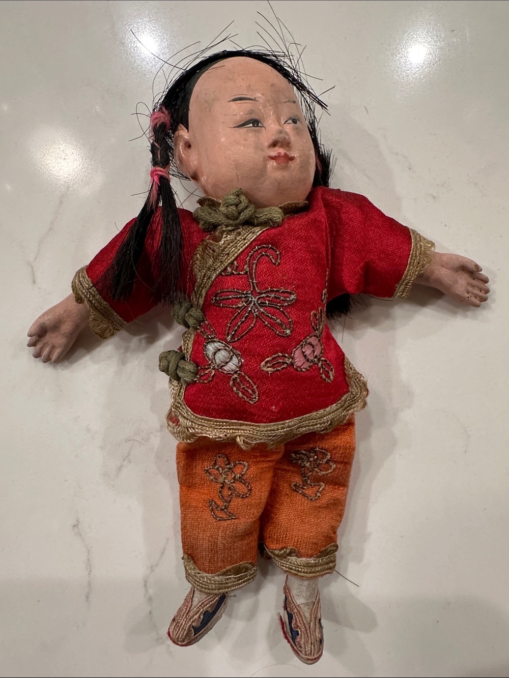 Republic-era Chinese Doll in Red & Orange Traditional Outfit